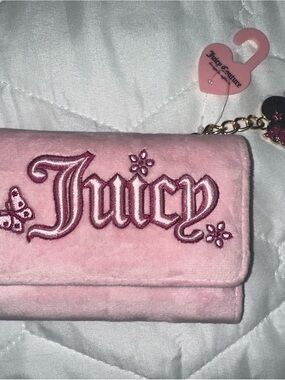 Juicy Couture Light Pink Plush Wallet with Embroidered Logo